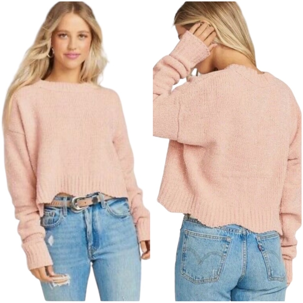 NWT Show Me Your Mumu Tristen Sweater Pink Metallic Sparkly Cropped size Large